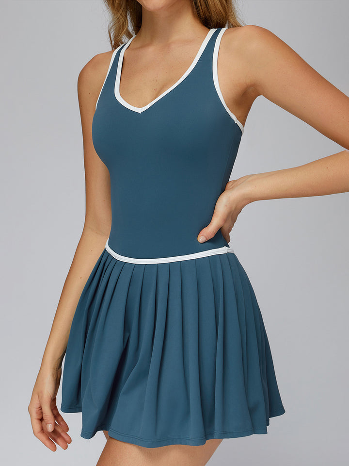 Contrast Edge Pleated Tennis Dress
