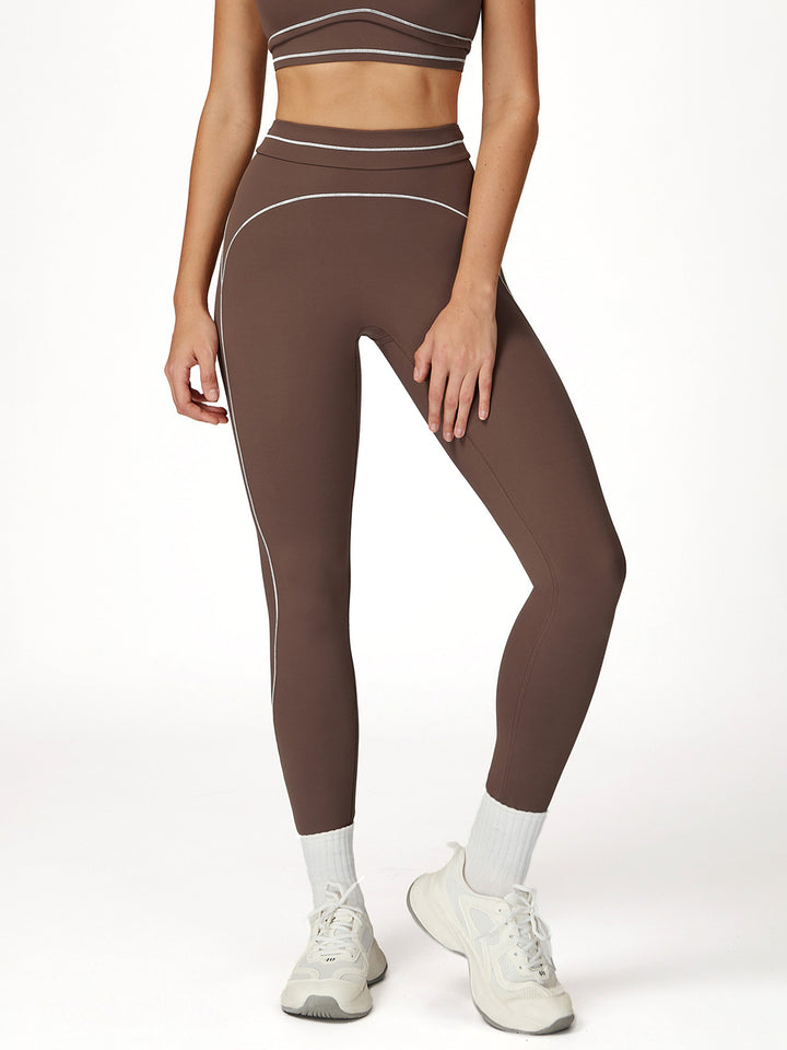Contrast Stitching Turn-Over Waist Sports Pants