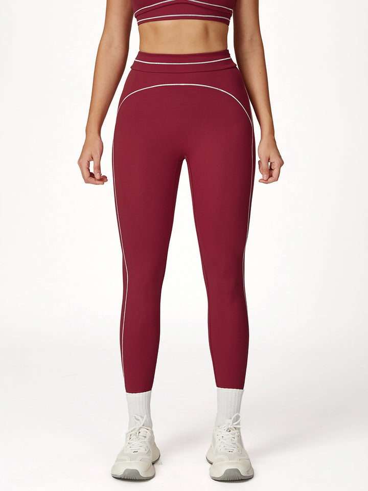 Contrast Stitching Turn-Over Waist Sports Pants