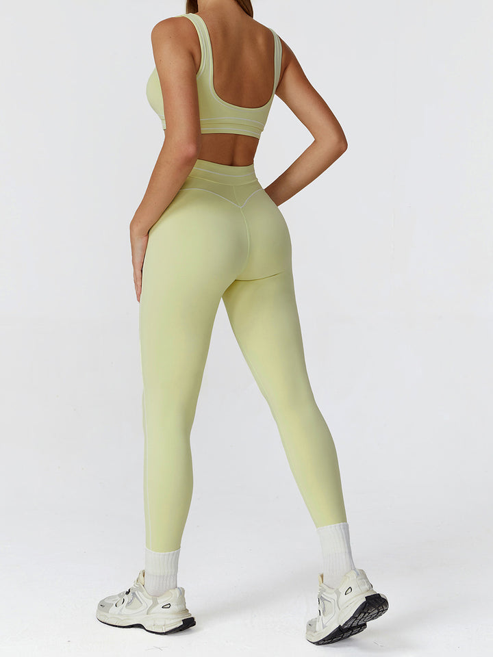Contrast Stitching Turn-Over Waist Sports Pants
