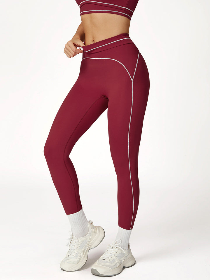 Contrast Stitching Turn-Over Waist Sports Pants