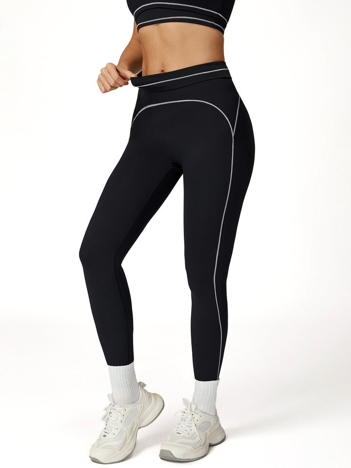 Contrast Stitching Turn-Over Waist Sports Pants