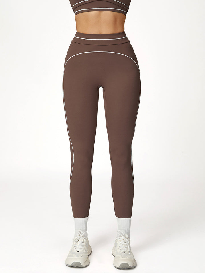 Contrast Stitching Turn-Over Waist Sports Pants