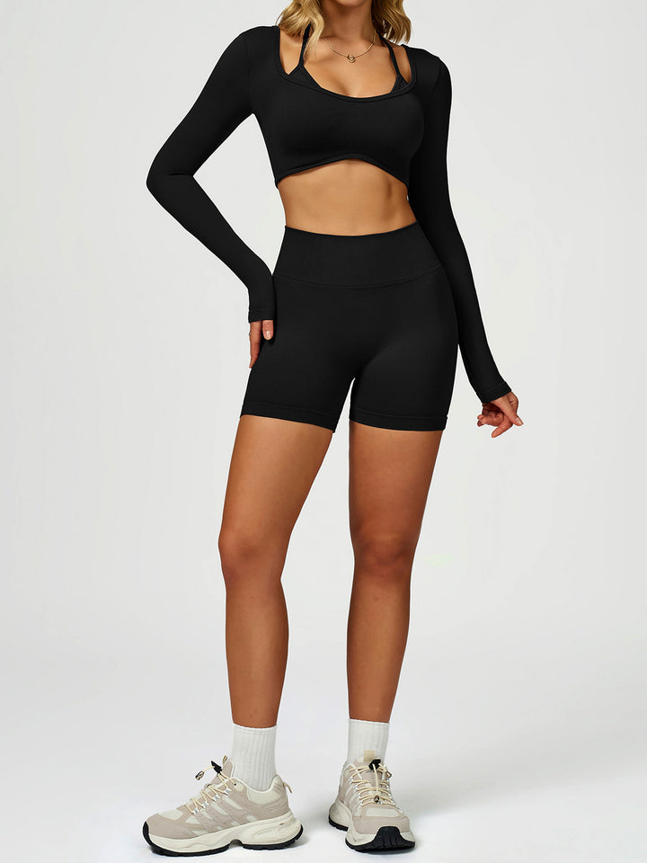 Contrast Strap U-Back Long Sleeve