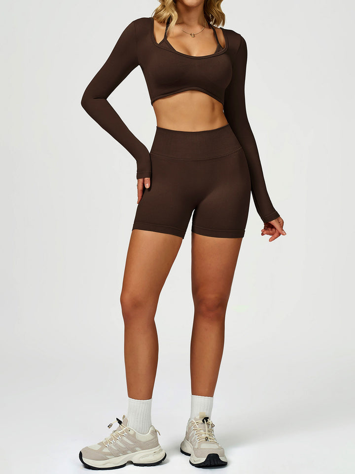 Contrast Strap U-Back Long Sleeve
