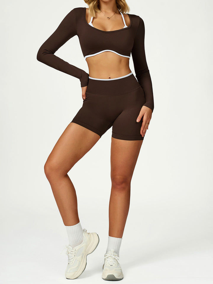 Contrast Strap U-Back Long Sleeve