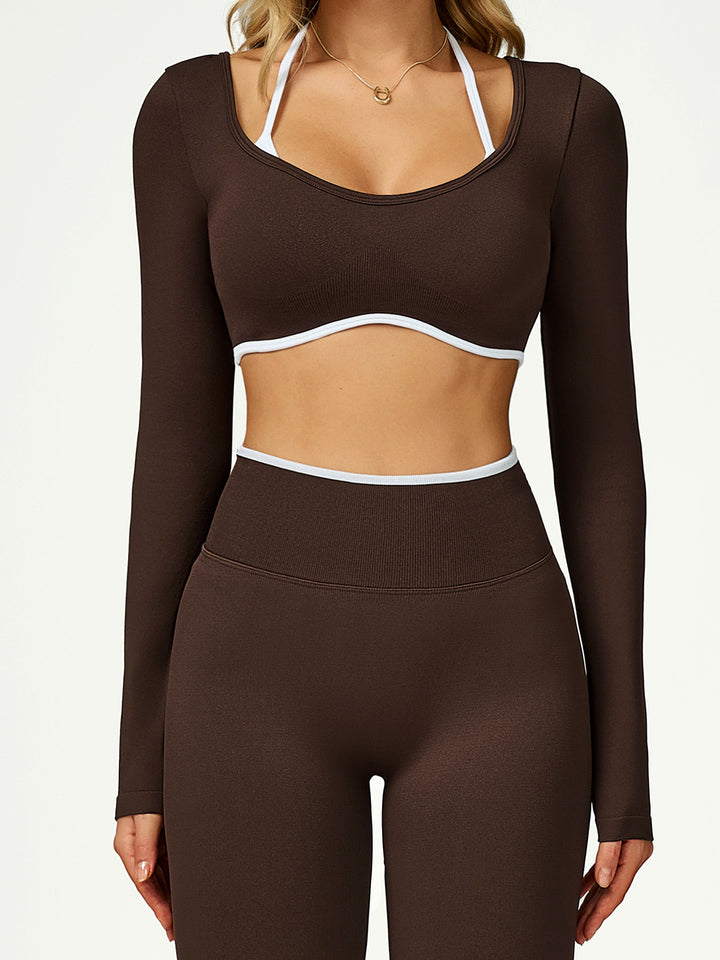 Contrast Strap U-Back Long Sleeve
