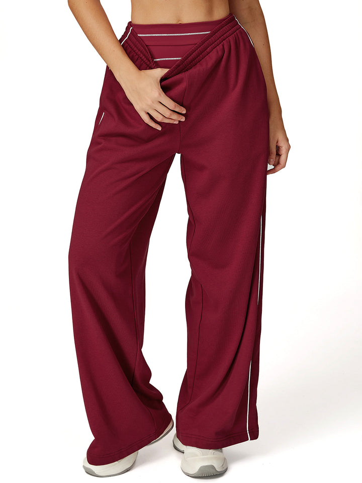 Contrast Webbing Wide-Leg Sports Pants