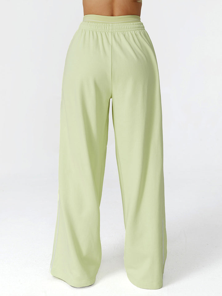 Contrast Webbing Wide-Leg Sports Pants