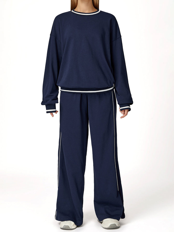 Contrast Webbing Wide-Leg Sports Pants