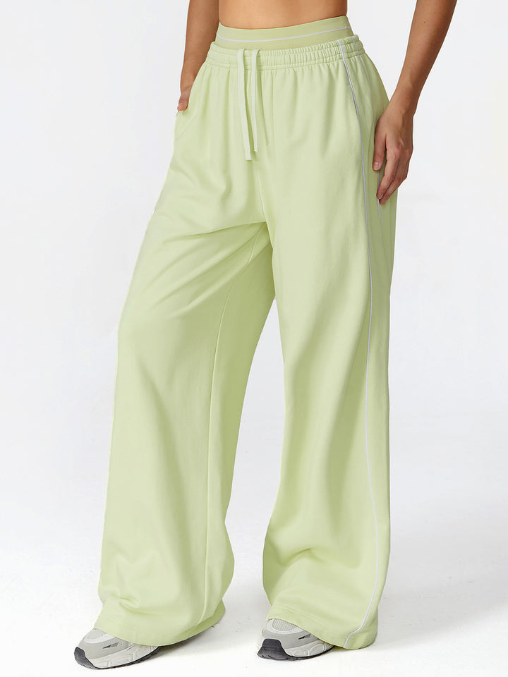 Contrast Webbing Wide-Leg Sports Pants