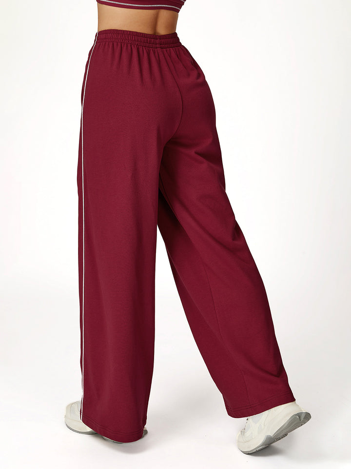 Contrast Webbing Wide-Leg Sports Pants