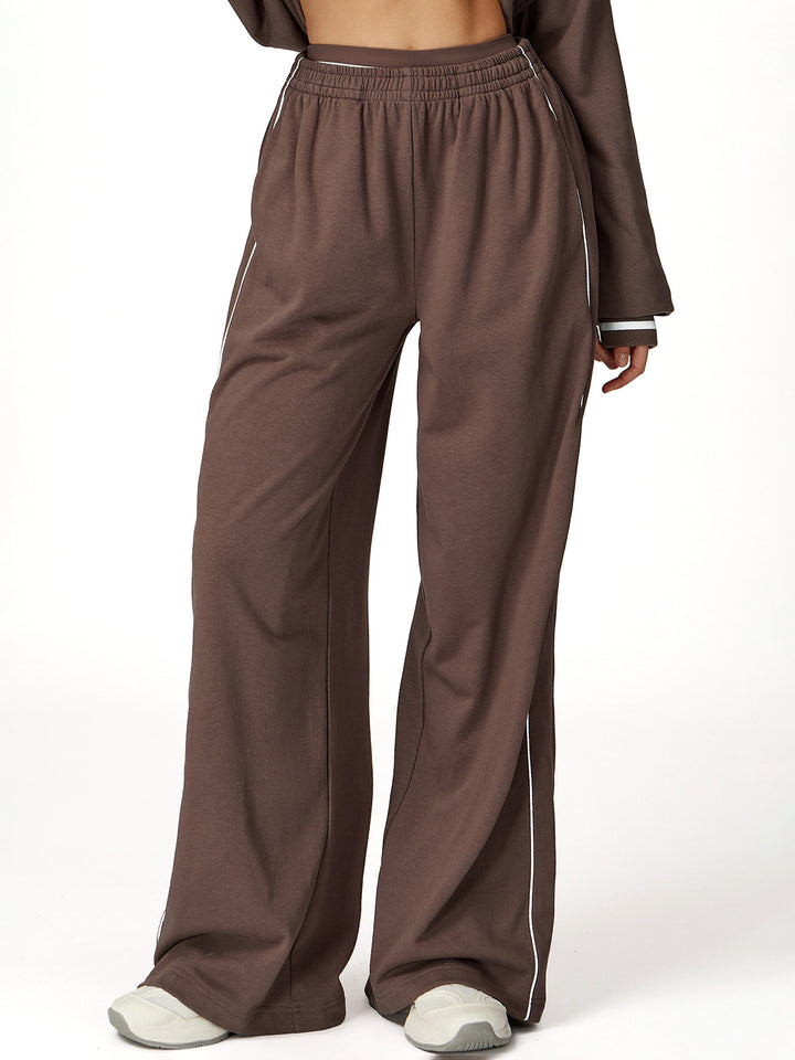 Contrast Webbing Wide-Leg Sports Pants