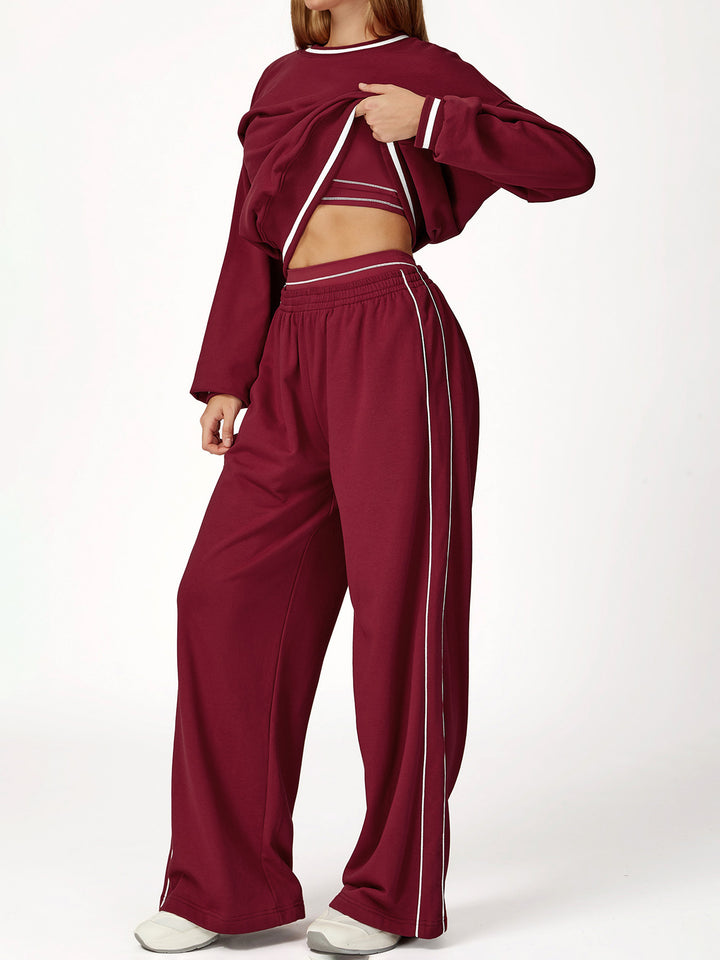 Contrast Webbing Wide-Leg Sports Pants