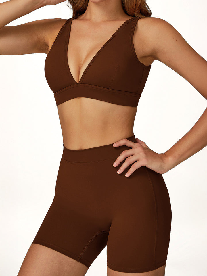 Deep V-Neck Hollow-Back Sports Bra