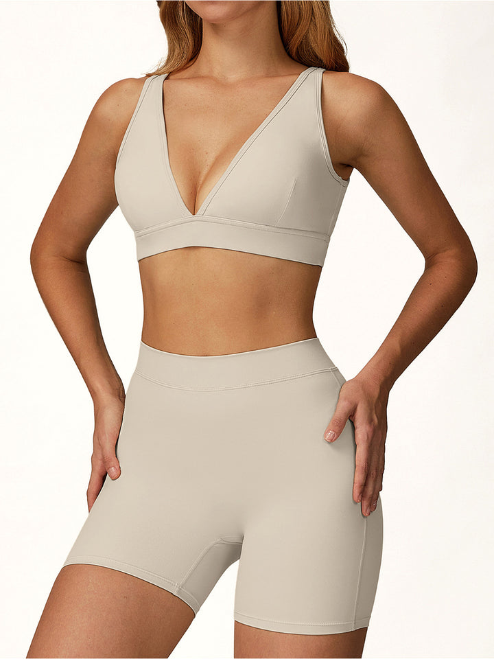 Deep V-Neck Hollow-Back Sports Bra