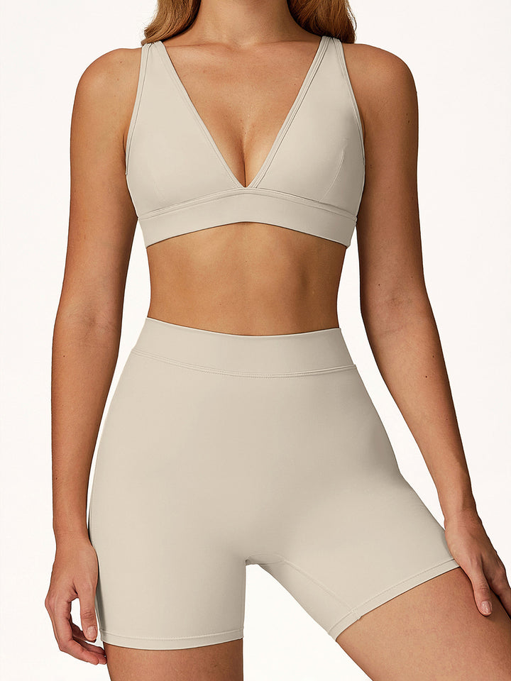 Deep V-Neck Hollow-Back Sports Bra