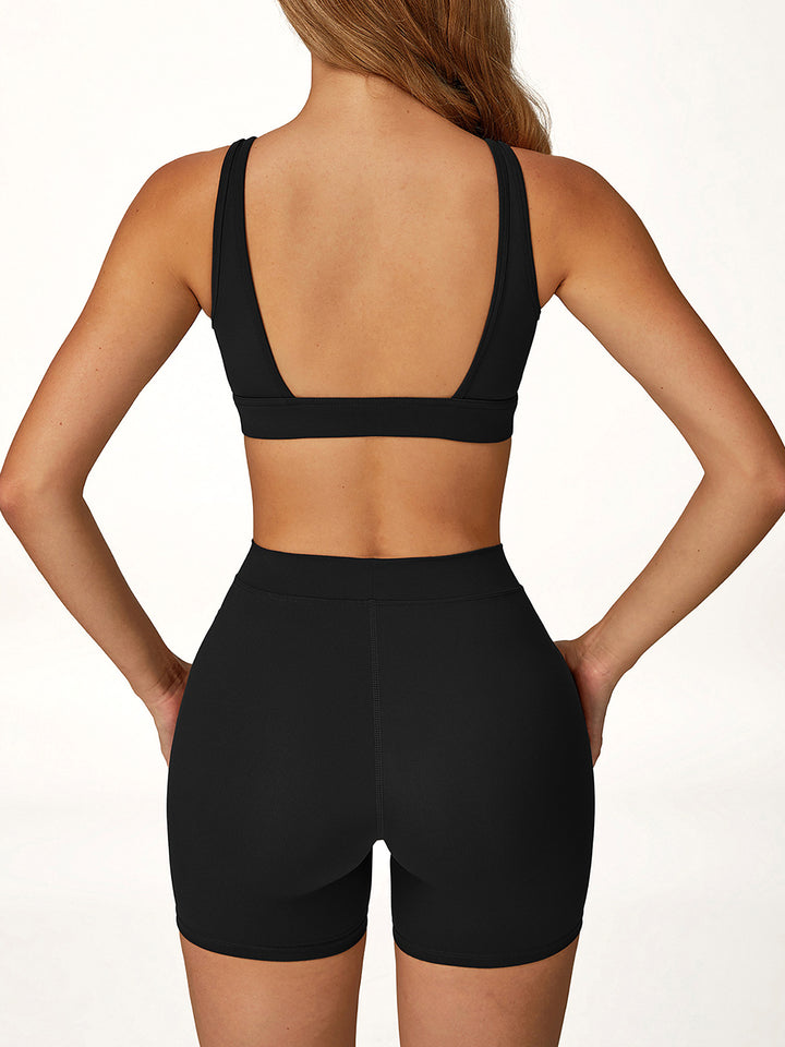 Deep V-Neck Hollow-Back Sports Bra