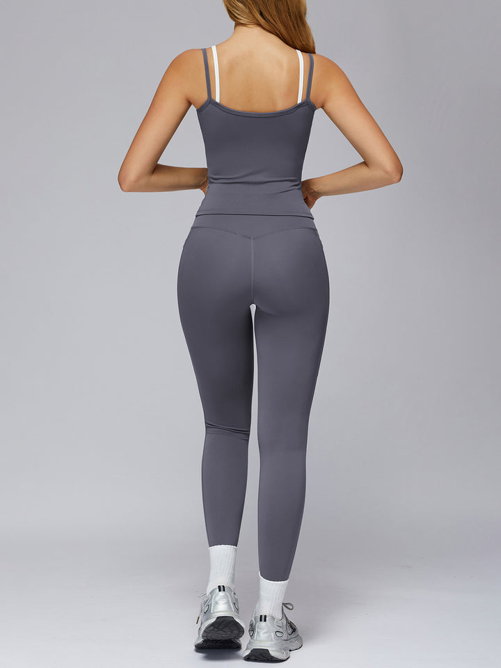 Fake Two-Piece Contrast Sports Top