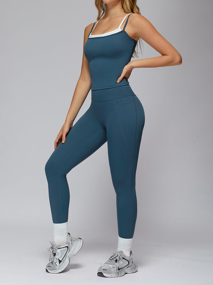Fake Two-Piece Contrast Sports Top