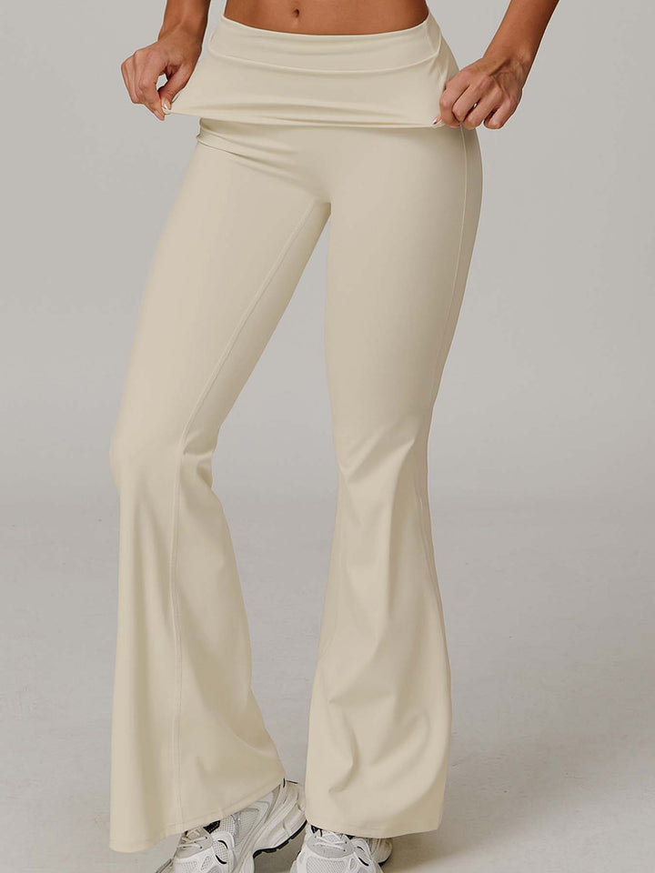 Flared Sports Pants with Turn-Over Waistband