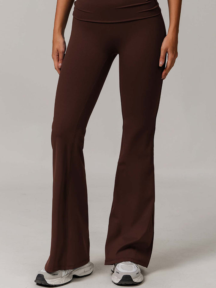 Flared Sports Pants with Turn-Over Waistband
