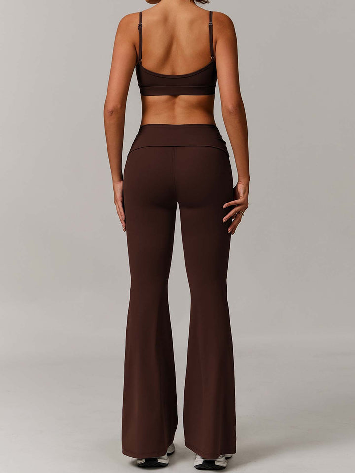Flared Sports Pants with Turn-Over Waistband