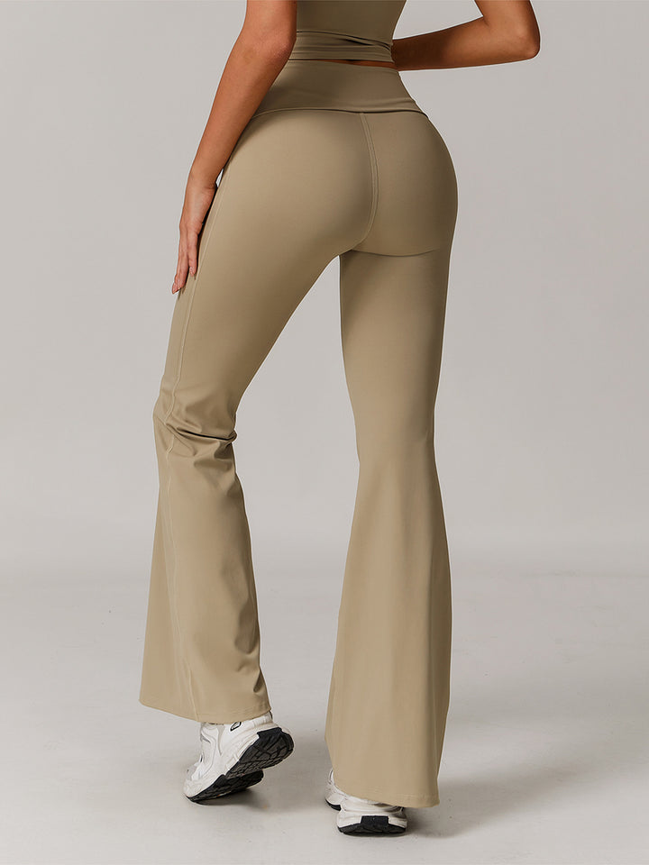 Flared Sports Pants with Turn-Over Waistband