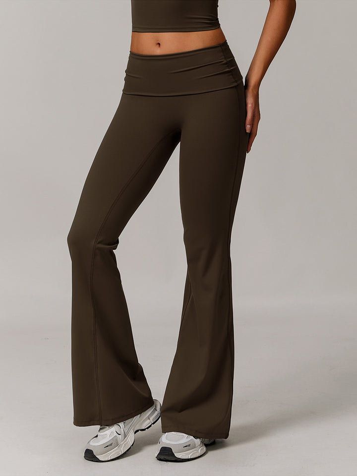 Flared Sports Pants with Turn-Over Waistband