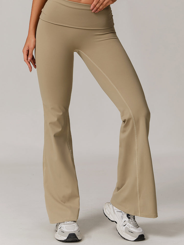 Flared Sports Pants with Turn-Over Waistband