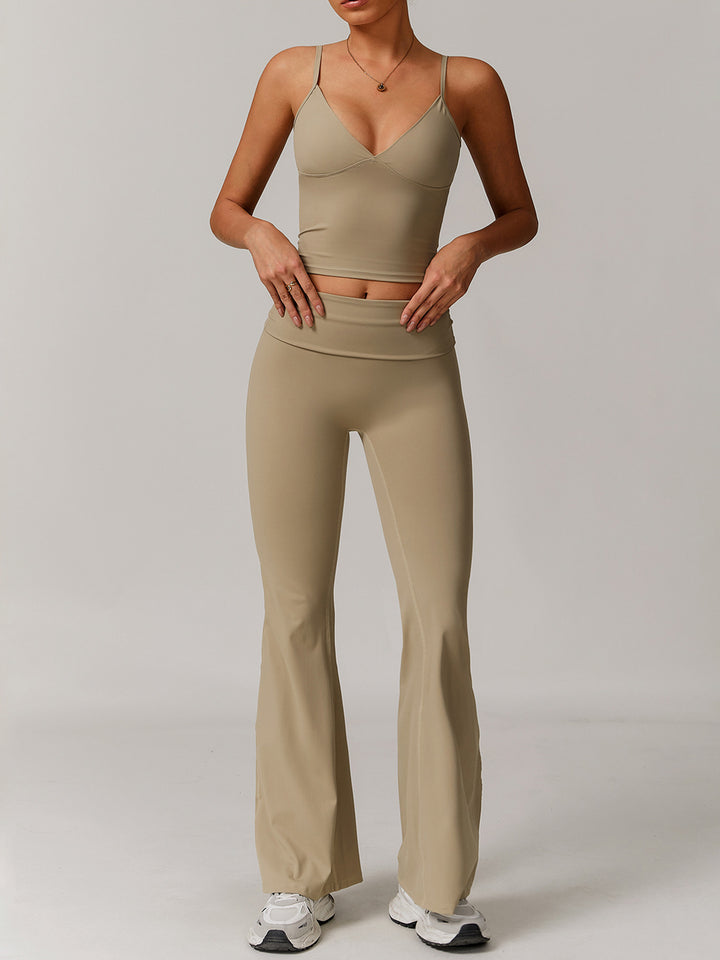 Flared Sports Pants with Turn-Over Waistband