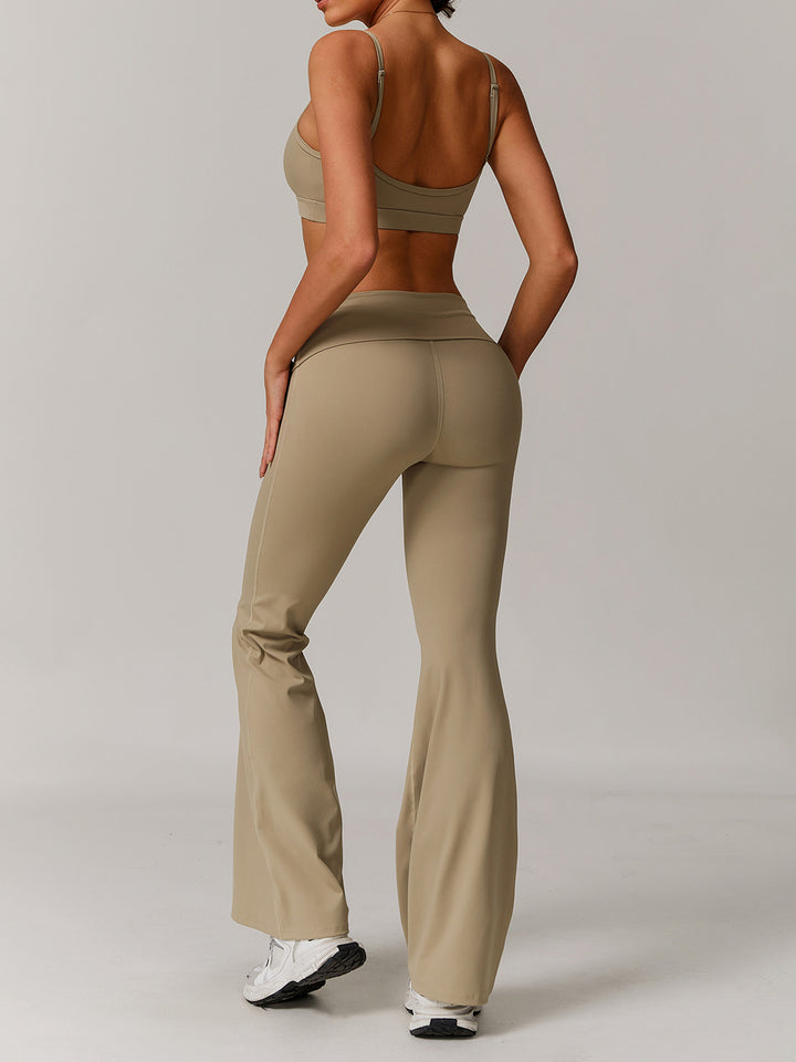 Flared Sports Pants with Turn-Over Waistband