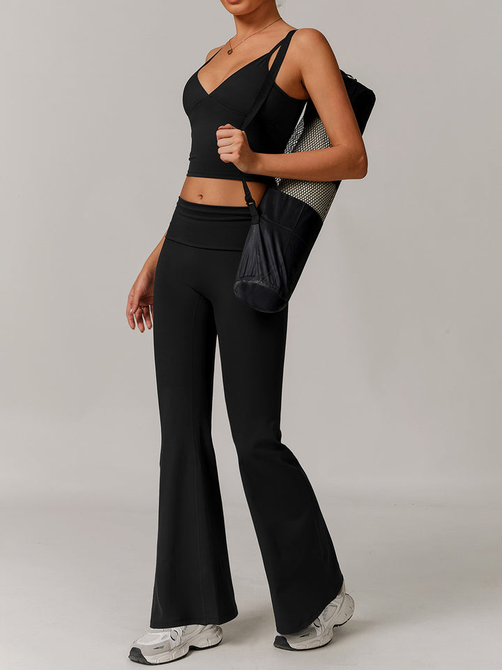 Flared Sports Pants with Turn-Over Waistband