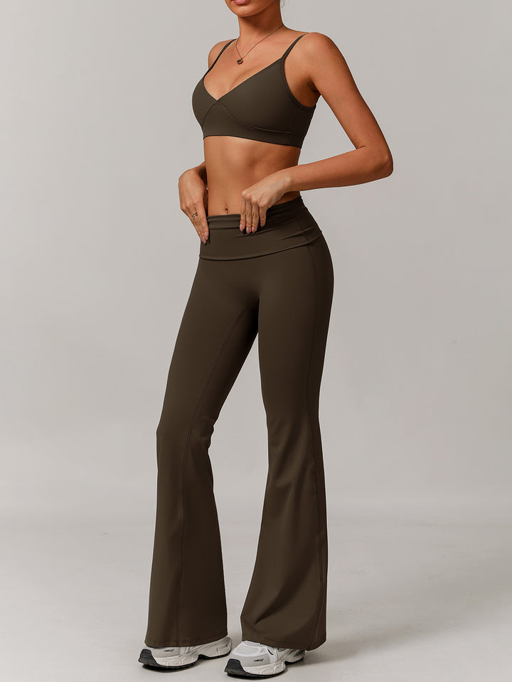 Flared Sports Pants with Turn-Over Waistband