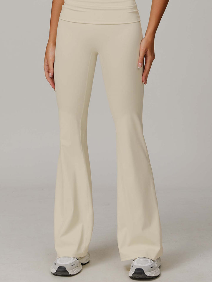 Flared Sports Pants with Turn-Over Waistband