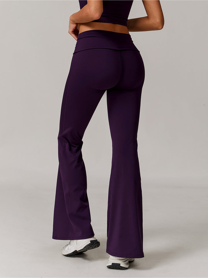 Flared Sports Pants with Turn-Over Waistband