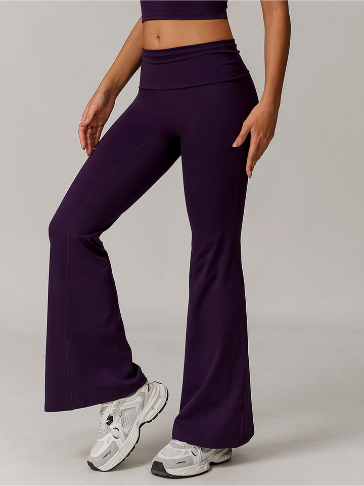 Flared Sports Pants with Turn-Over Waistband
