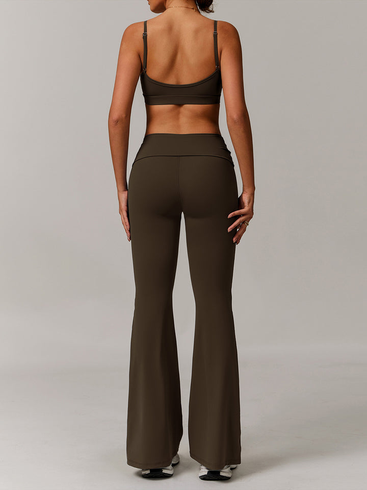 Flared Sports Pants with Turn-Over Waistband