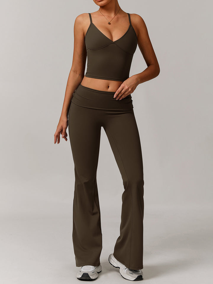 Flared Sports Pants with Turn-Over Waistband