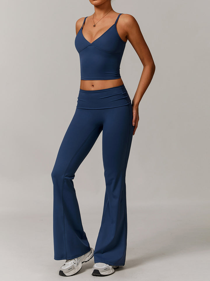 Flared Sports Pants with Turn-Over Waistband