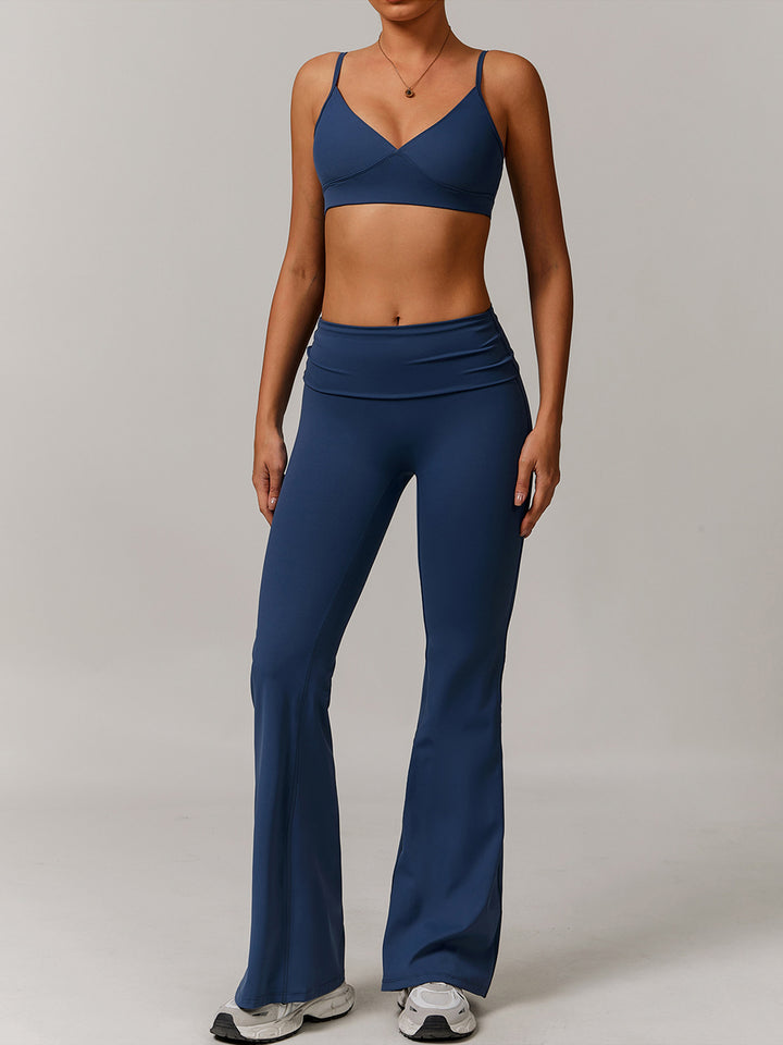 Flared Sports Pants with Turn-Over Waistband