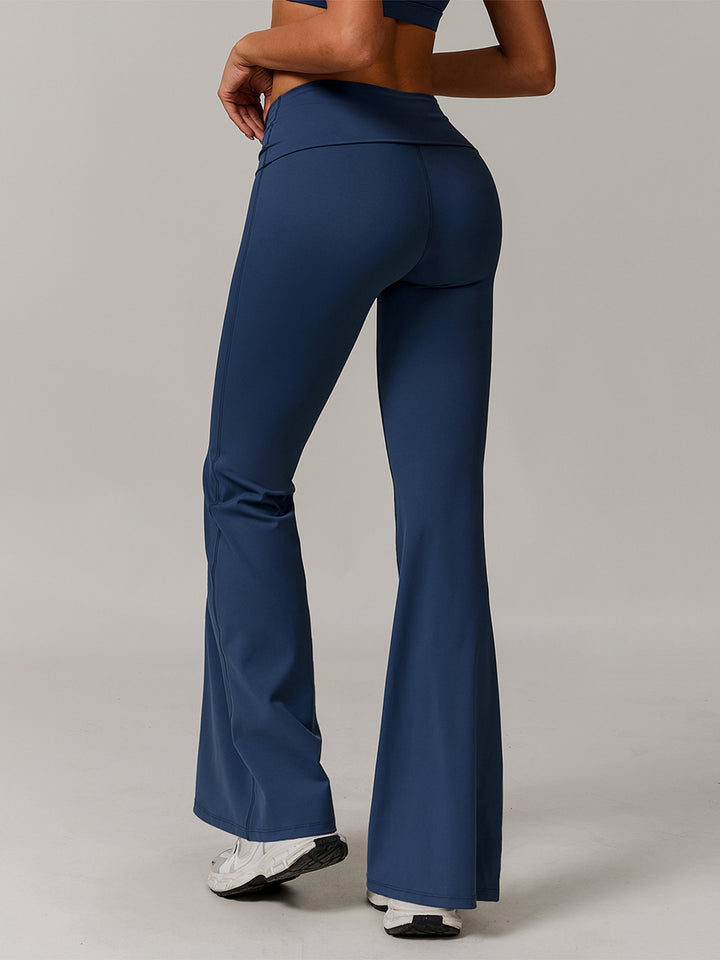 Flared Sports Pants with Turn-Over Waistband