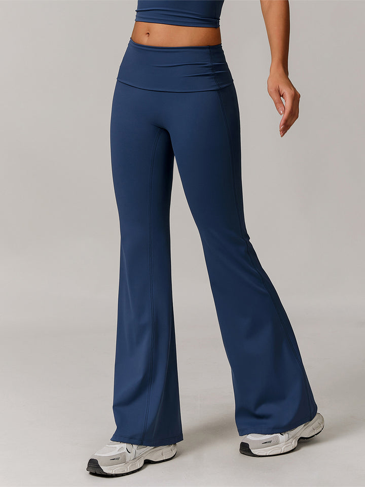 Flared Sports Pants with Turn-Over Waistband