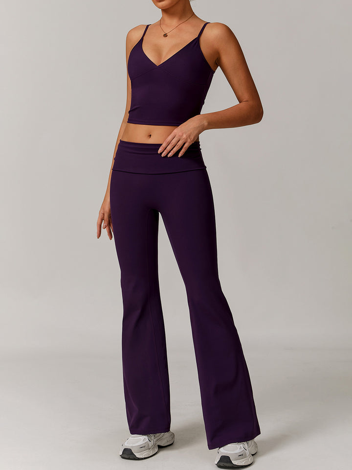 Flared Sports Pants with Turn-Over Waistband