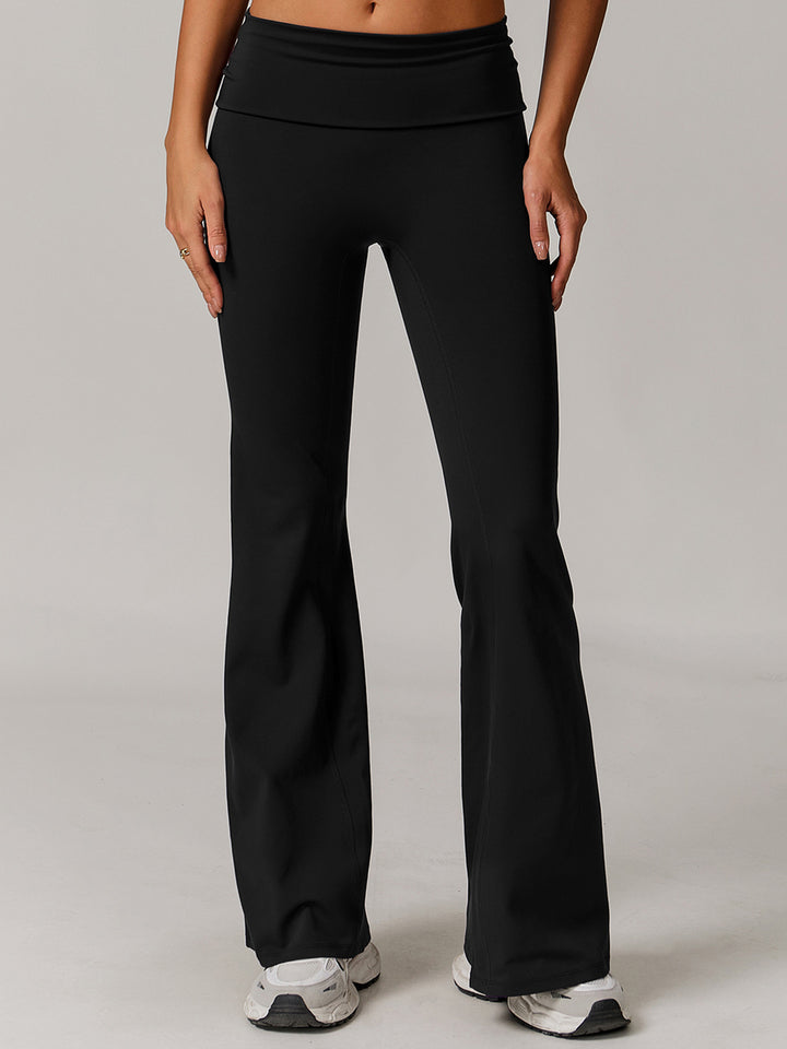 Flared Sports Pants with Turn-Over Waistband