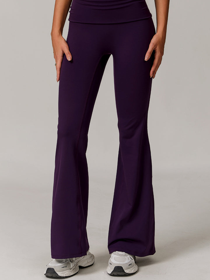 Flared Sports Pants with Turn-Over Waistband
