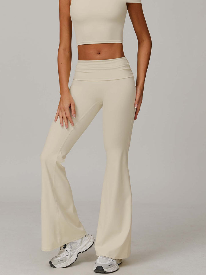 Flared Sports Pants with Turn-Over Waistband