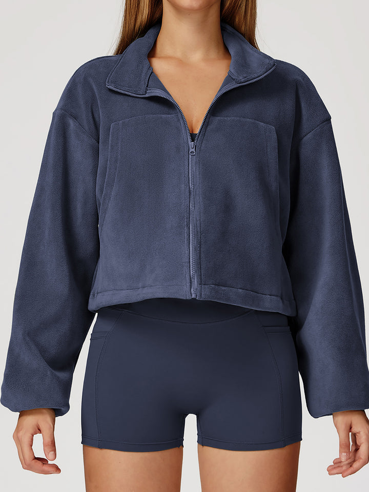 High Collar Fleece Drawstring Jacket