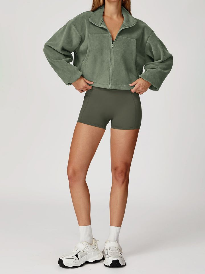 High Collar Fleece Drawstring Jacket