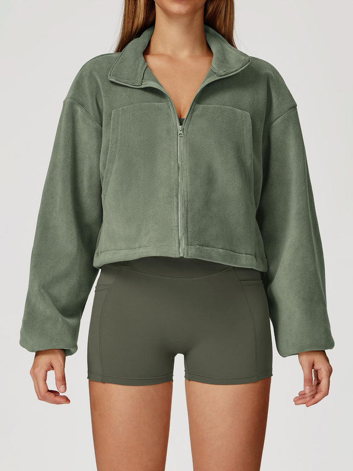 High Collar Fleece Drawstring Jacket